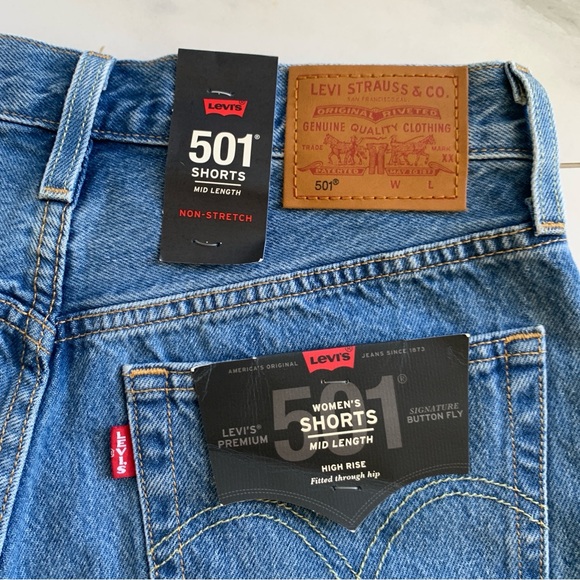 Levi's 501 Mid Length Denim Shorts High Rise Button Fly Luxor Street Size 26 - Picture 4 of 7